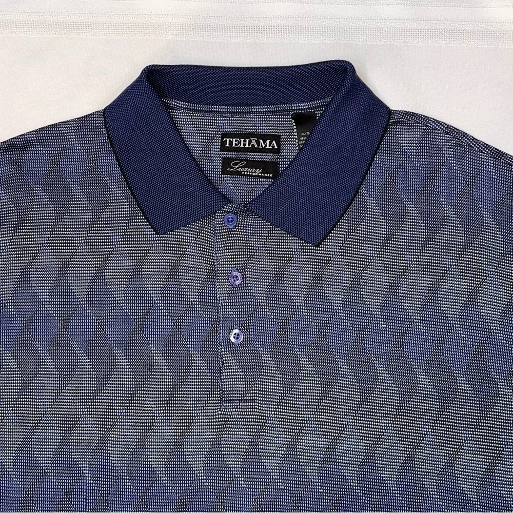 Men’s TEHAMA Luxury Performance Golf Shirt Polo Dark Blue Size XL‎ EUC